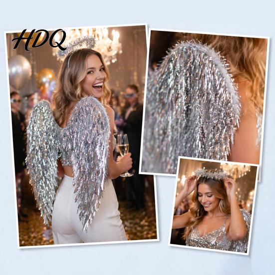 Christmas Angel Costume Wings for Kids Feathered Wing Dress Up Halloween Cosplay Accessory Fancy Dress Party Performance Dark Guardian