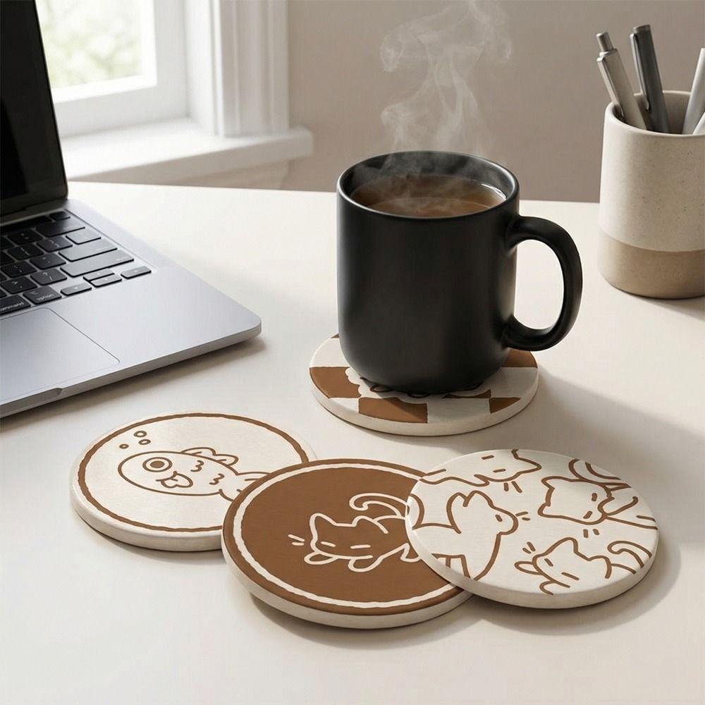 Round Diatom Mud Coaster Non-slip Cup Mat Practical Tableware Mat  Home