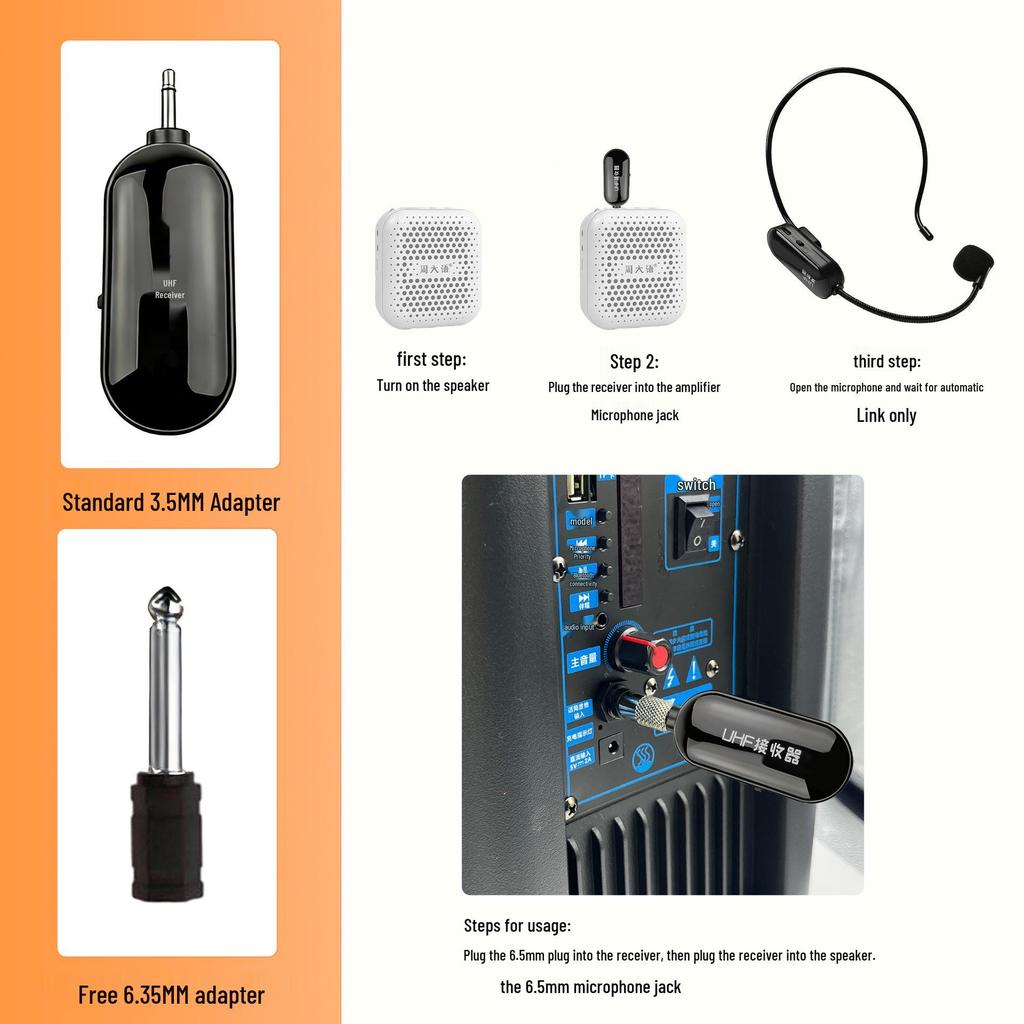 UHF Dual Wireless Lavalier & Headset Microphone for Teachers and Outdoor Performances