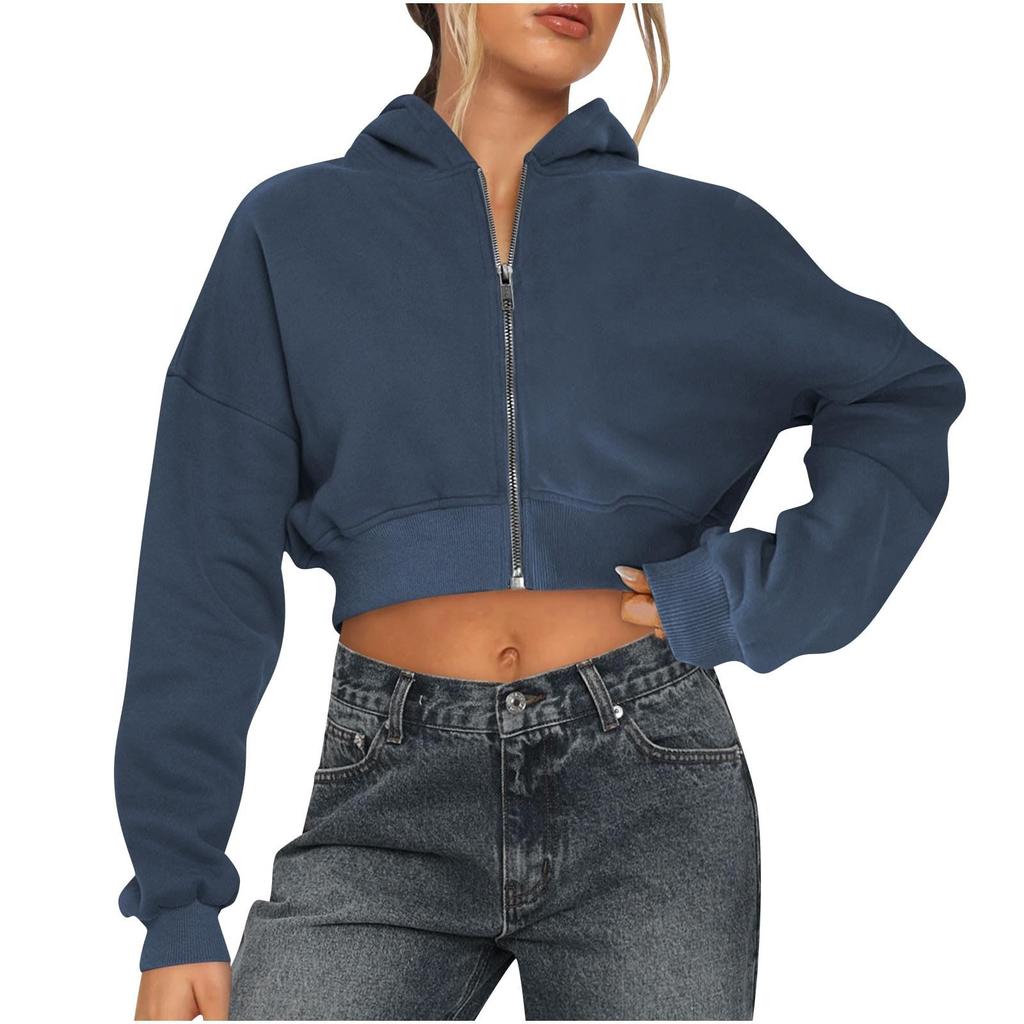 Женский свитер с застежкой-молнией на половину длины, толстовка с мятыми рукавами, короткое пальто с длинным рукавом