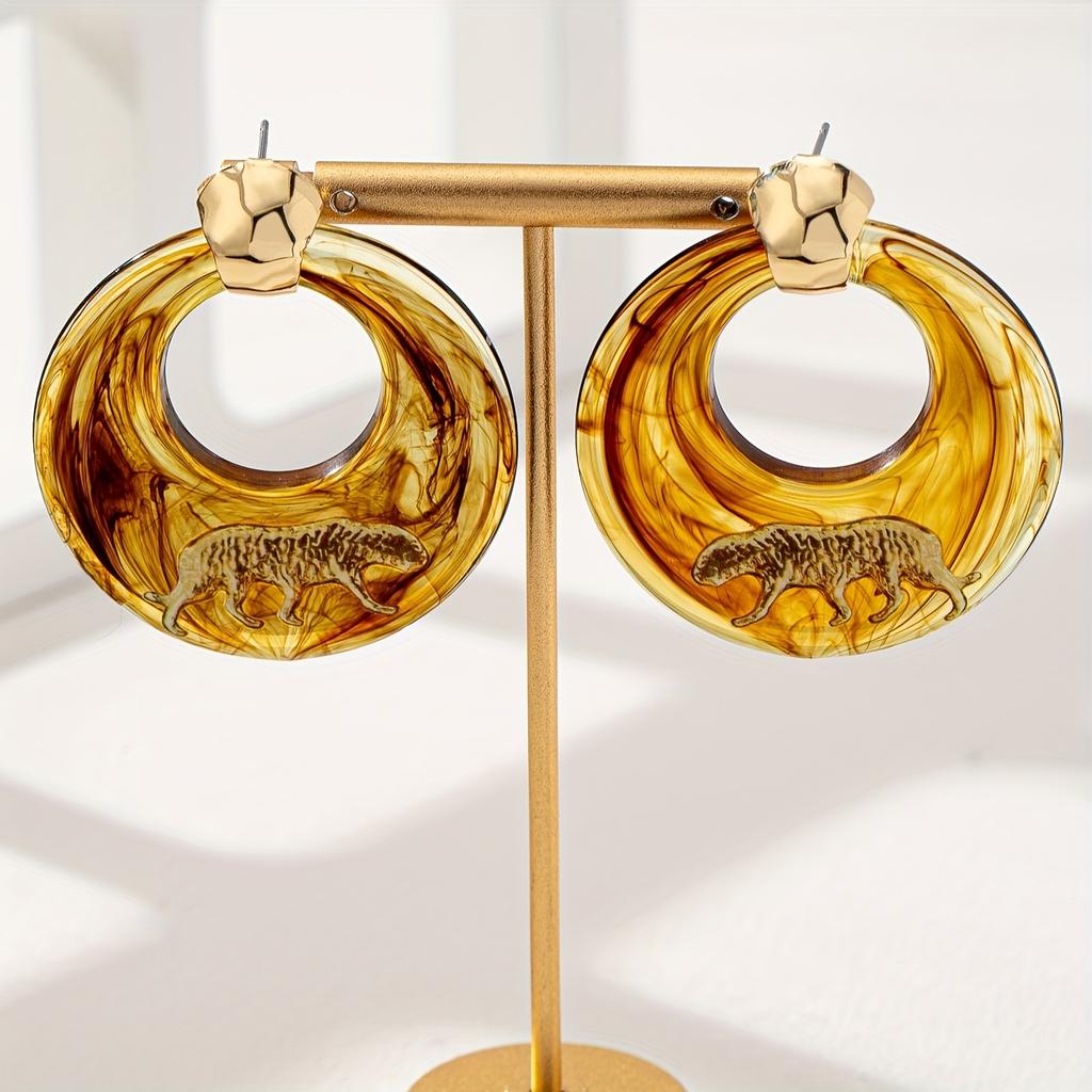 Пара элегантных висячих серег с леопардовым принтом, идеально подходящих для повседневной носки и вечеринок, модный аксессуар на все сезоны