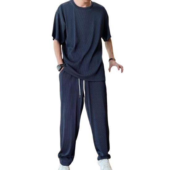 Мужские модели весна-лето плюс размер однотонная тонкая футболка с короткими рукавами + быстросохнущие брюки спортивный комплект из двух предметов