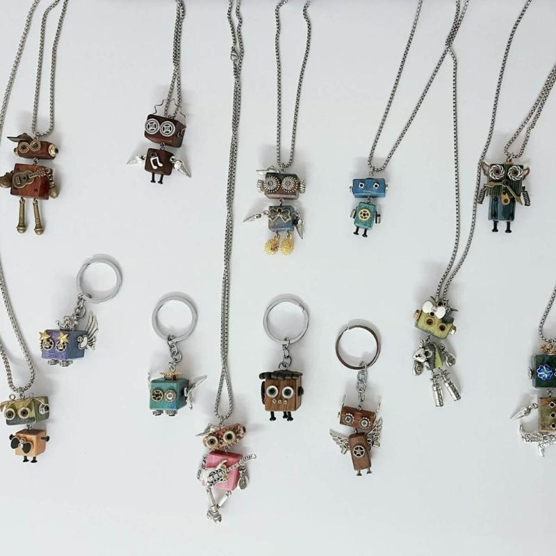 Деревянный кулон-робот, ожерелье, регулируемая длина, панк-цепочка на шею, стильный аксессуар из кожаного шнура, чокеры с защитой от выцветания