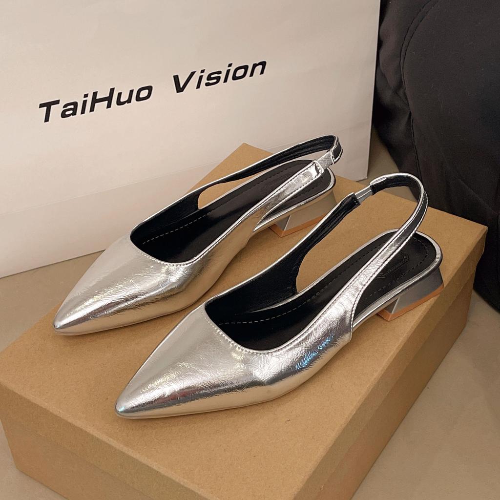 Fashion Luxury Elegant Fashion Patent Leather Pointed Toe Women Pumps Elegant Low Heels Sandals Casual Dress Street Style Shoes