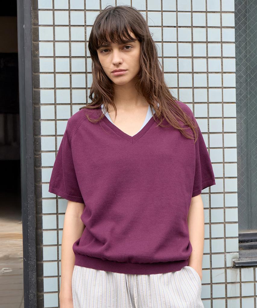 Вязаный джемпер Leuba Fresh Cotton с V-образным вырезом - Сливовый