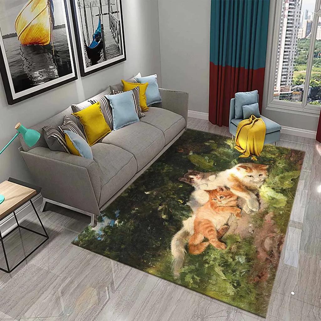 Милый Кот Масляная Живопись Ковер Ванная Комната Современный Нескользящий Дверной Коврик Кухня Дом Гостиная Спальня Смешной Декор Котика Напольный Коврик