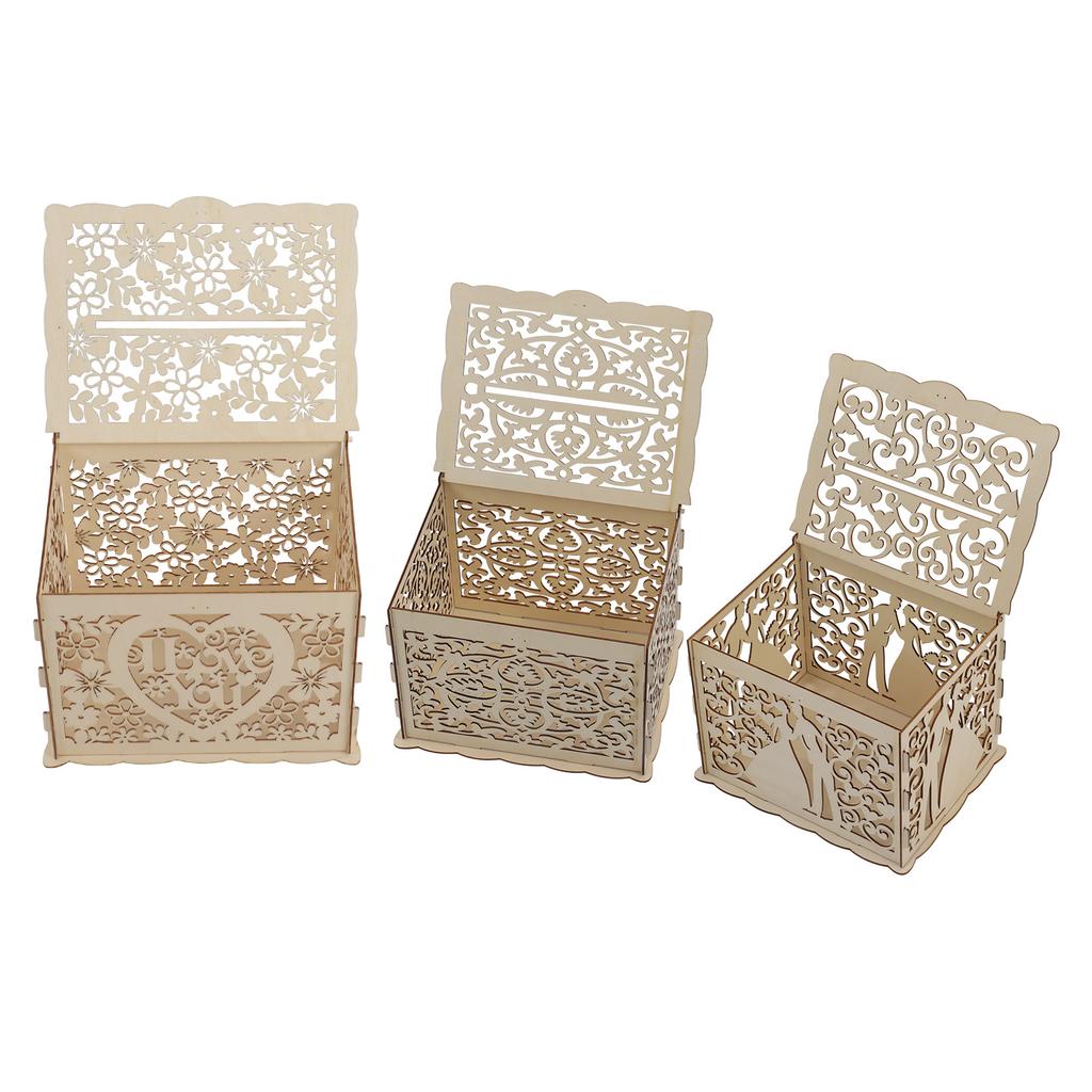 DIY Hollow Wooden Box Gift Card Money Case Wedding Reception Decoration Box Easy Assembly