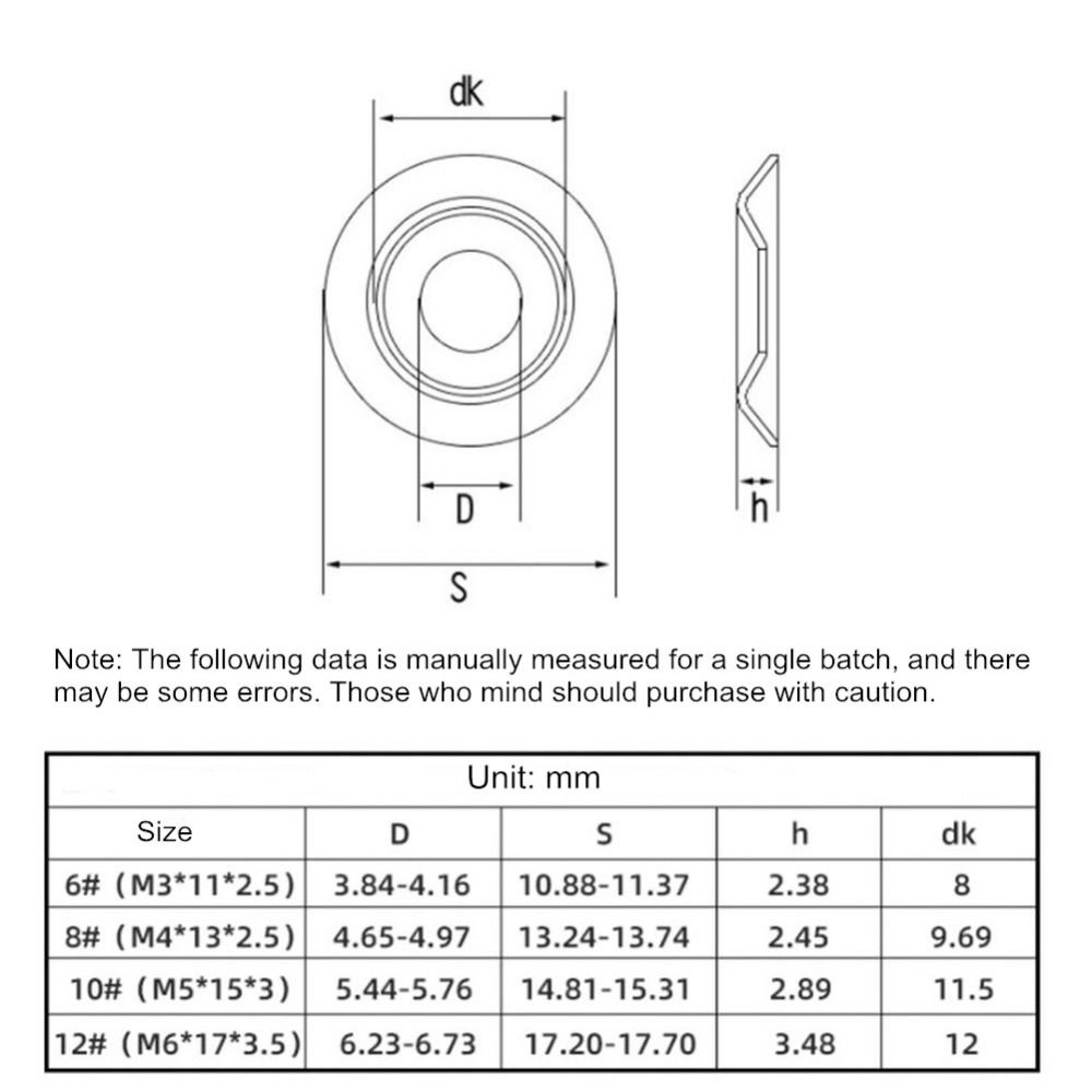 100 шт. #6 #8 #10 #12 Чашечные шайбы из нержавеющей стали 304 для винтовых болтов с потайными шайбами