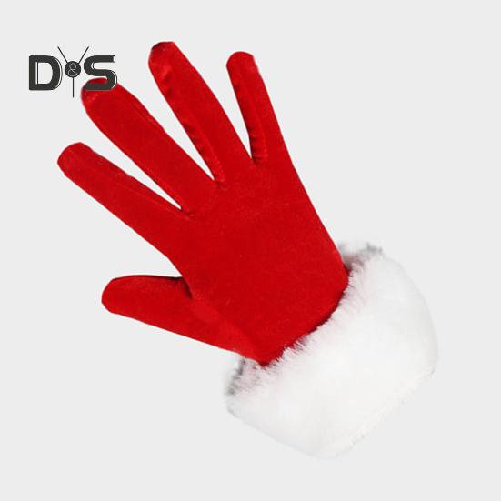 1 Pair Winter Christmas Gloves Thick Plush Trim Anti-slip Elastic Keep Warm Windproof Santa Claus Cosplay Performance Prop