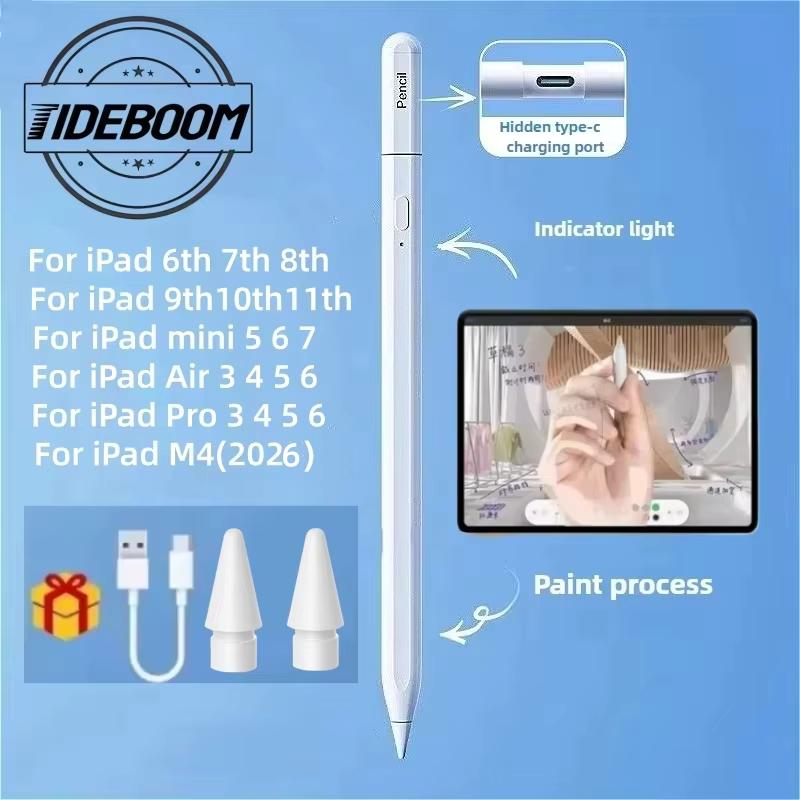 2026 For iPad Pencil M4 Stylus Pen for Air 6 M2 Pro M3 with Palm Rejection Tilt for iPad Pro 11 12.9 13 7/8/9/10/11th mini 5 6 7 6