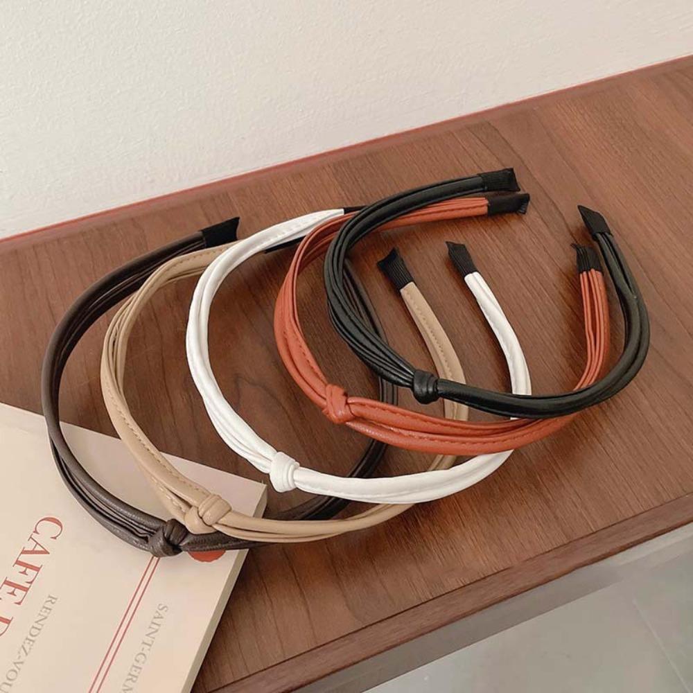 Black Brown White Knot Head Bands Thin Hair Accessories Simple Leather Headband  Girl Women