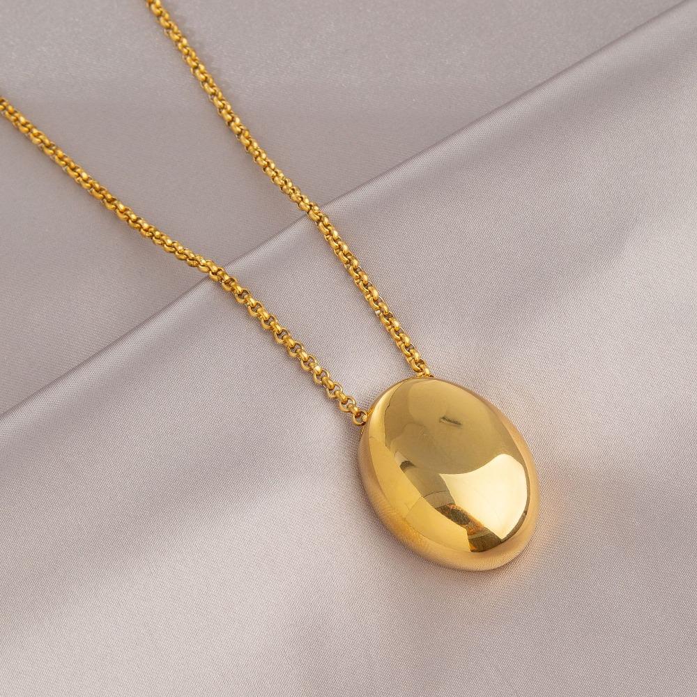 Large Oval Long Sweater Chain Metal Smooth Glossy Droplet Pendant  Autumn Winter