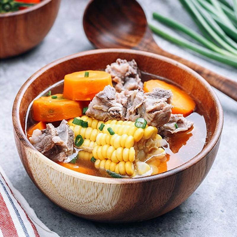 1PC Handmade acacia wooden bowl rice salad bowl rice soup bowl wide bowl small wooden bowl dinner bowl kitchen kitchen wooden utensils | wooden bowl |