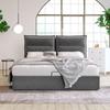 Гидравлическая кровать King Size - MUVOE - 140x200 см - Серый велюр - Регулируемое изголовье - Большое пространство для хранения
