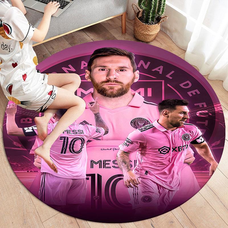 Lionel Messi Round Area Rug,Carpet Rug for Living Room Bedroom Sofa Playroom Decor,Non-slip Floor Mat
