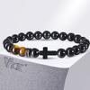 Vnox Браслеты с крестом из натурального камня для мужчин, подростков, мальчиков, черные браслеты-шармы с религиозным крестом, браслеты из бусин тигрового глаза