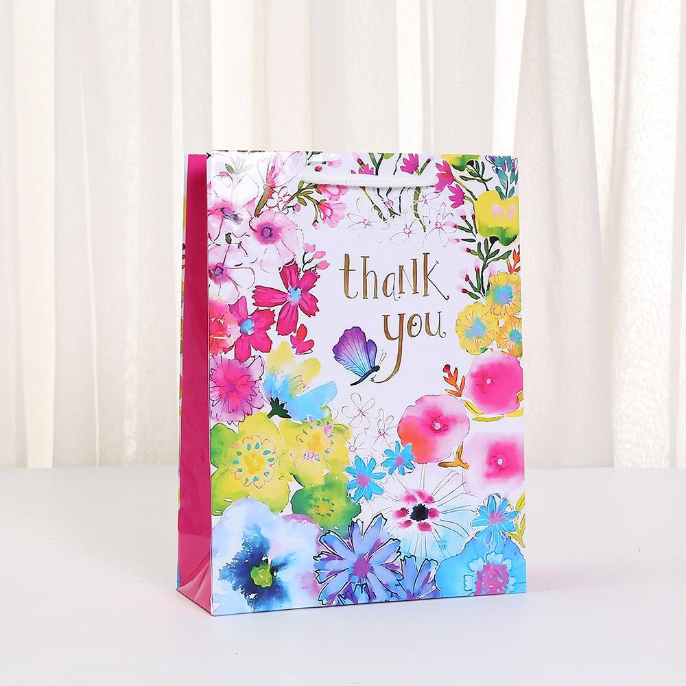 12pcs Thank you paper tote bags floral gift bags for party favors boutique checkout wedding birthday