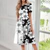 Women's Loose Casual And Fashionable Round Neck Short Sleeved Printed Mid Length Dress