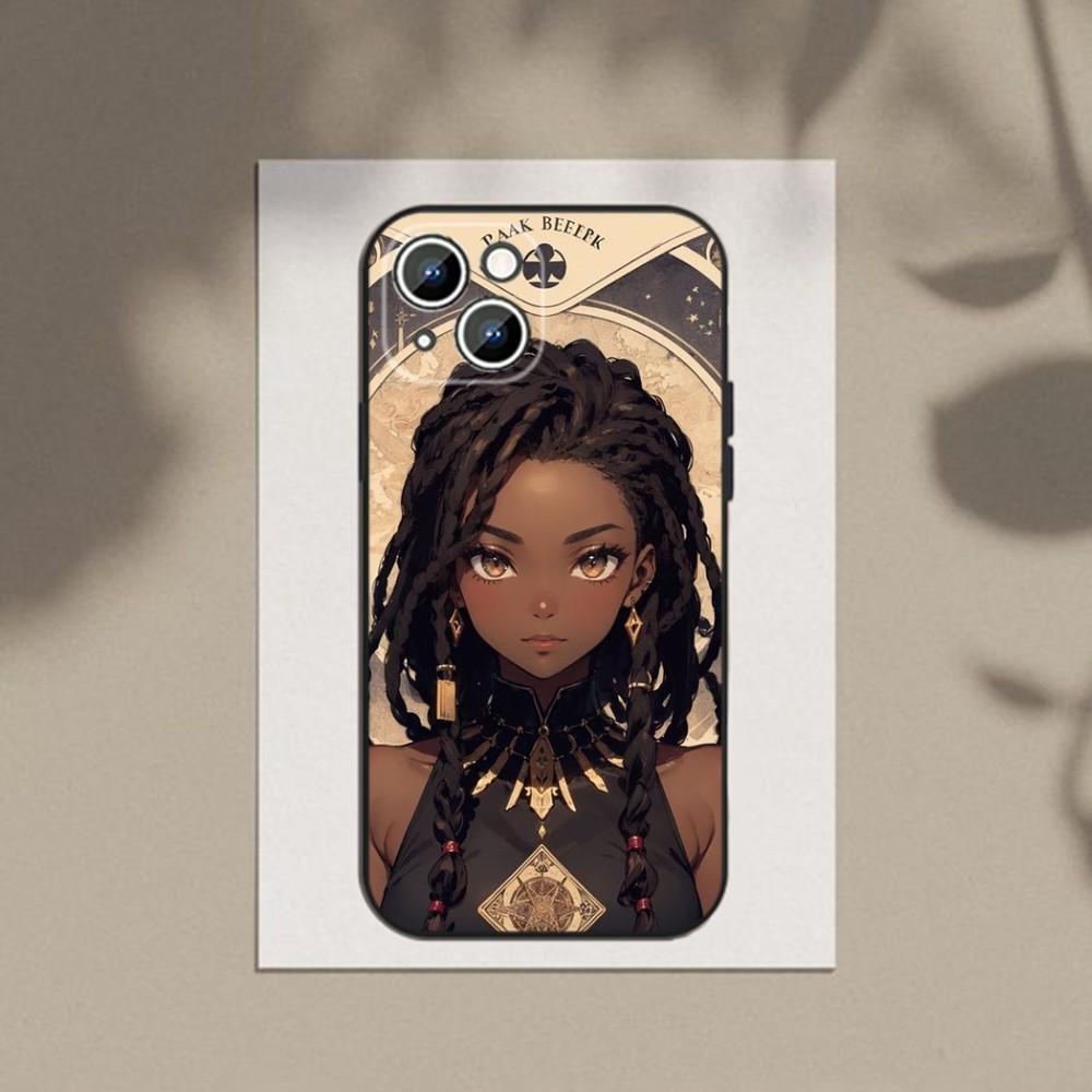Afro Girls Art Phone Case Phone Case For Apple iPhone 15,14,13,12,11,XS,XR,X,8,7,Pro,Max,Plus,mini Silicone Black Cover