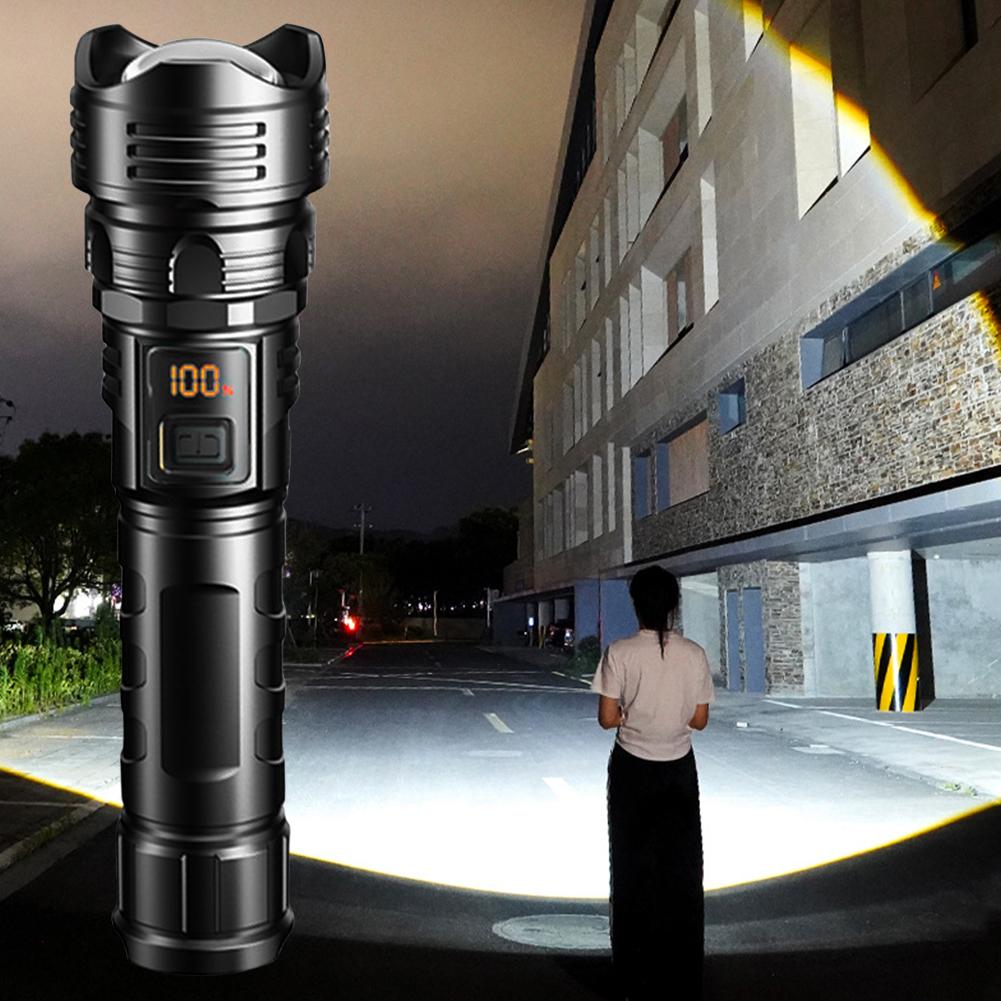 10W Strong Light Flashlight USB Charging Handheld LED Flashlight Power Display Powerful LED Flashlight 500LM for Camping Hiking