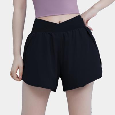 Женские модные шорты для бега и йоги с высокой талией, поддельные свободные быстросохнущие шорты для фитнеса