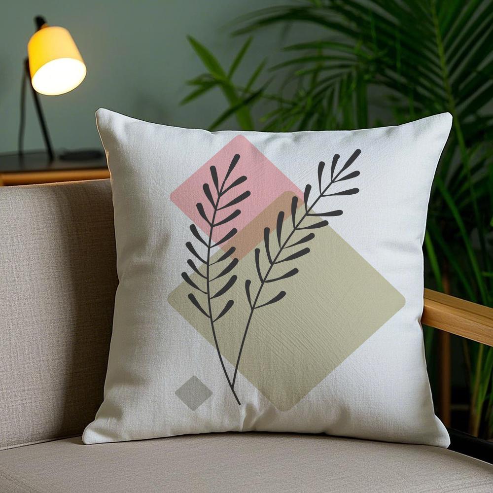 Абстрактная Простая Геометрическая Наволочка с Листьями Шёлковая Элегантная Удобная для Дивана Кровати Невидимая Молния