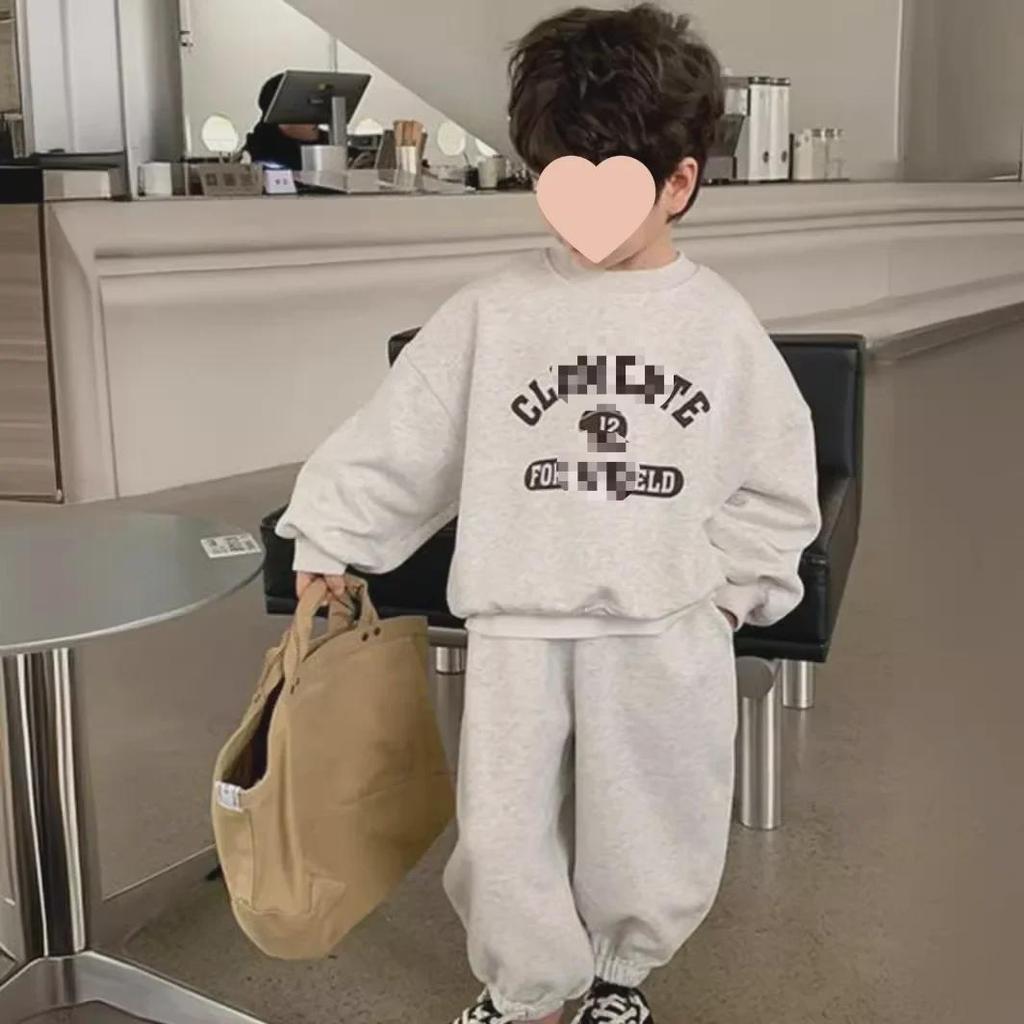 Boys' 2024 Spring/Autumn Korean Style Letter Pullover & Sweatpants Two-Piece Set