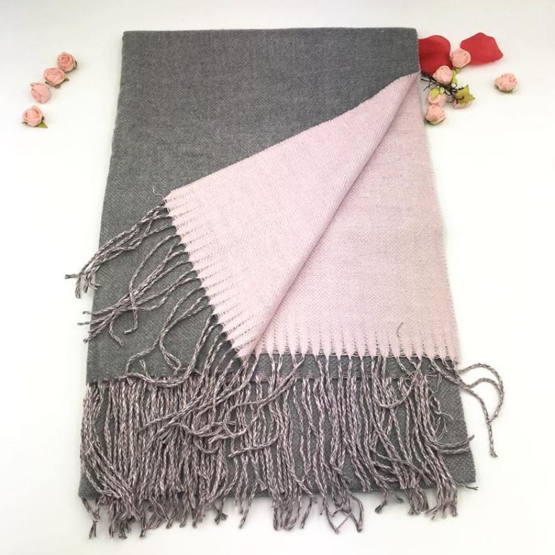Double-sided Solid Color Imitation Cashmere Winter New Scarf Women's Tassel Thickened Two-color Versatile Warm Shawl Fashion Scarf