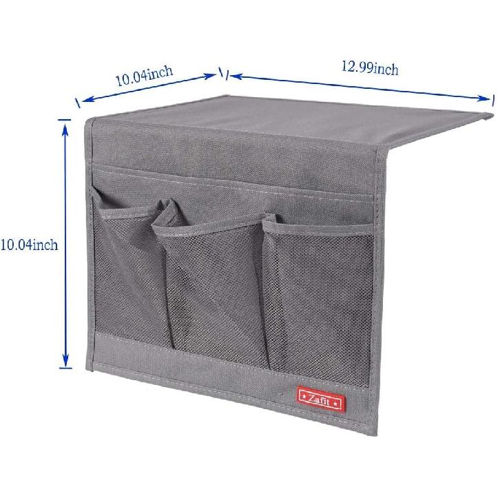 Bedside Storage Organizer, Table Cabinet Bedside Organizer Caddy for Remotes Phone Glasses (Classic 4 Pockets-Grey)
