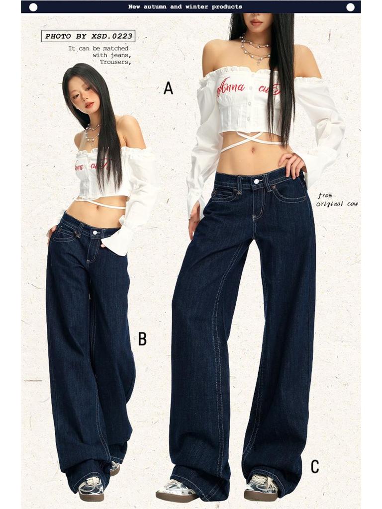 Джинсы с низкой посадкой и широкими штанинами в американском ретро-стиле 2025 года для осени/зимы