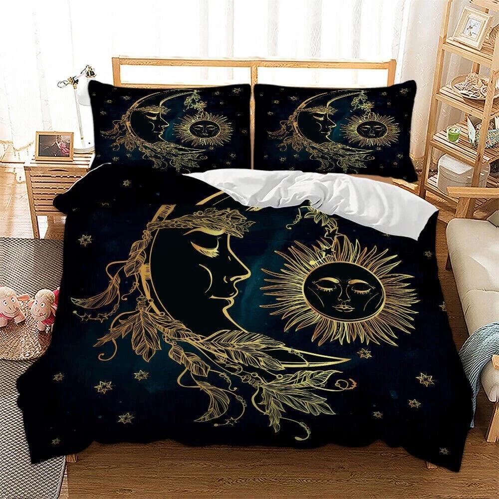Boho Sun and Moon Duvet Cover, Celestial Bedding Set, Mystic Bed Cover for Bohemian Home Decor, Perfect Gift for Twin/Queen/King Size Beds