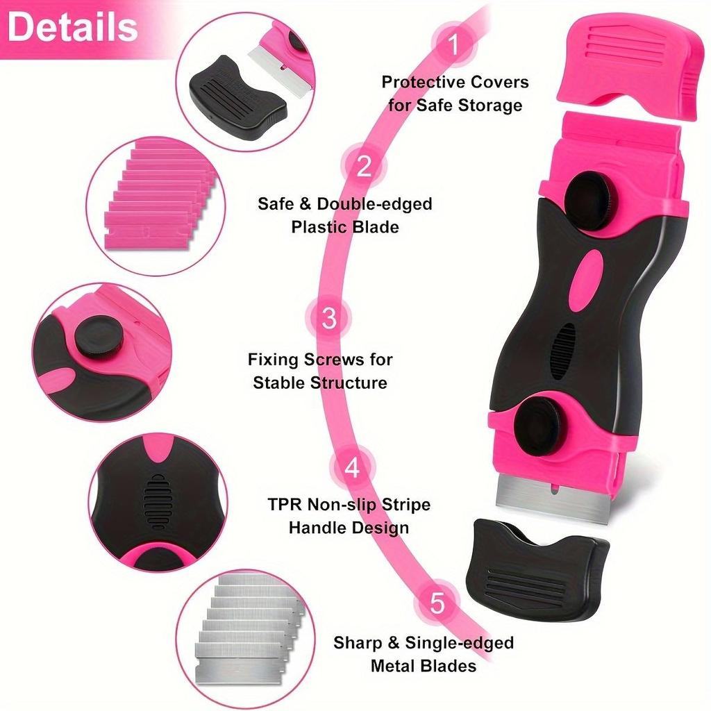 Универсальный двухсторонний скребок для удаления клея с 10 металлическими и 10 пластиковыми лезвиями