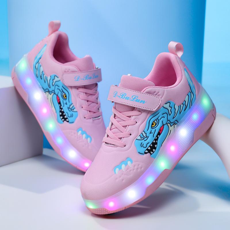 Новые туфли на роликах с колесами для мальчиков, обувь для катания на коньках, четырехколесные невидимые светящиеся туфли, модные колесные туфли для полета