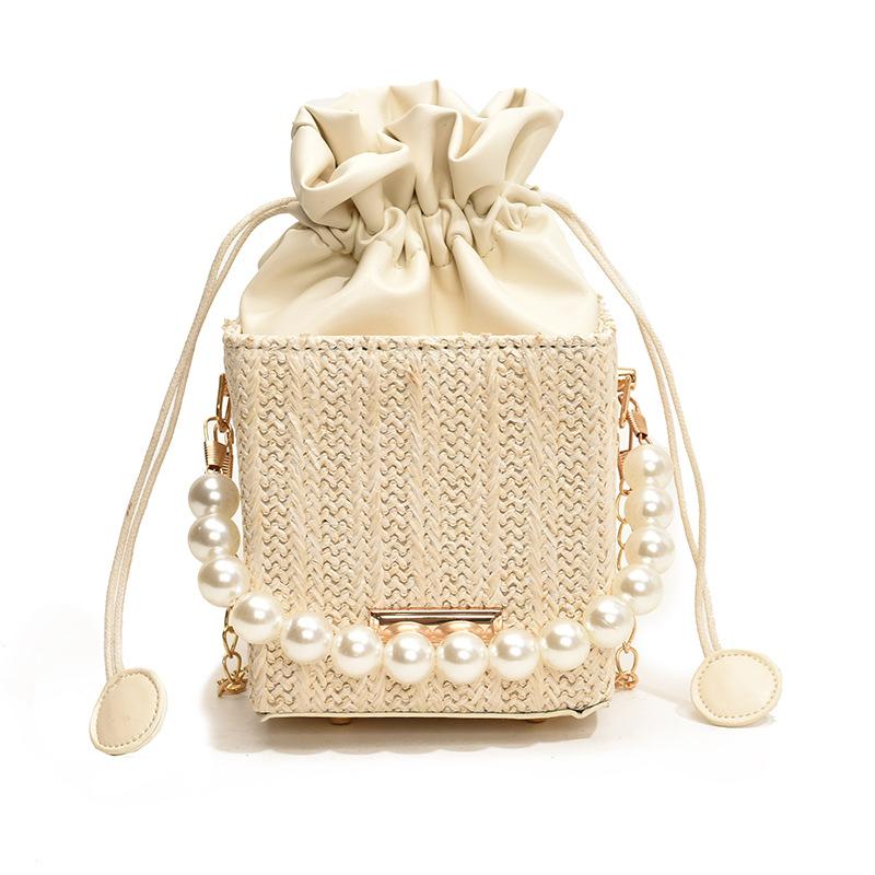 Корейская версия сумки Pearl для женщин, новая модная маленькая квадратная сумка, модная цепная сумка через плечо, летняя плетеная сумка-ведро