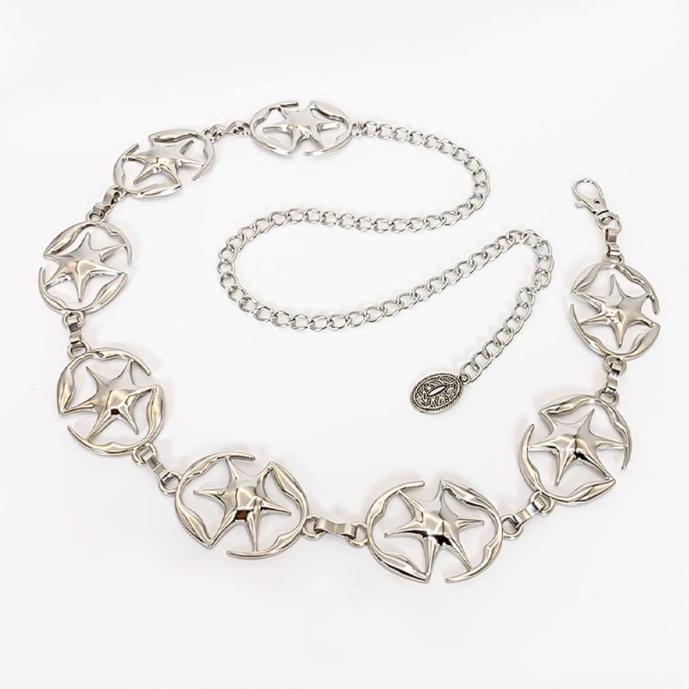 Ретро Звезда Пояс Цинковый Сплав Цинка Y2K Серебристая Поясная Цепочка Регулируемый Винтажный Золотой Цепочный Пояс Женский