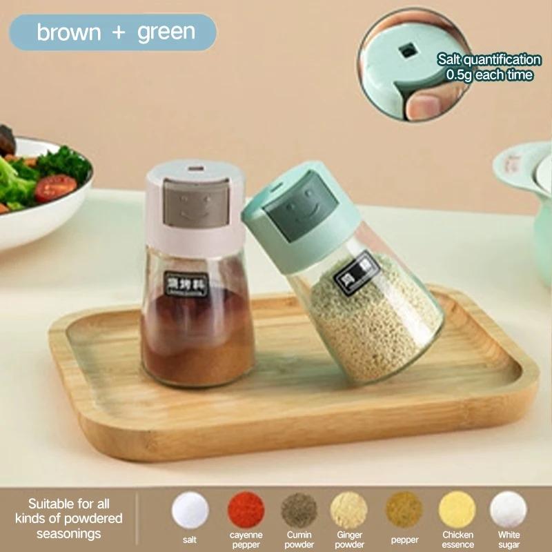 1PCS Kitchen Quantitative Seasoning Jar Glass Press Control Salt Bottle Metering And Sprinkling Salt Seasoning Bottle
