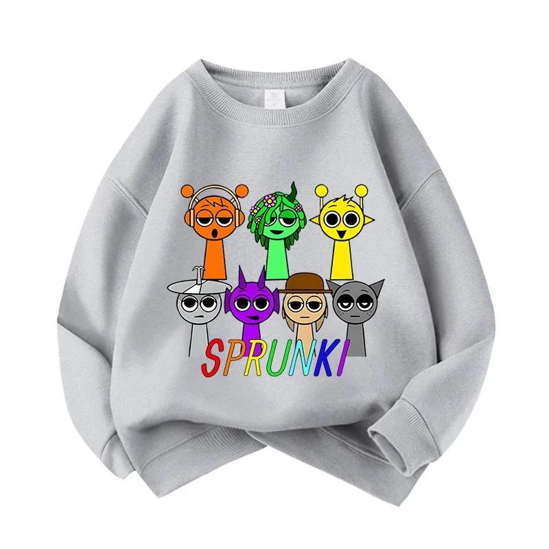Sprunki Cartoon Game Printed Pullover Anime Rhythm Box Loose Hoodies Spring Autumn Children Clothes Round Neck Tops