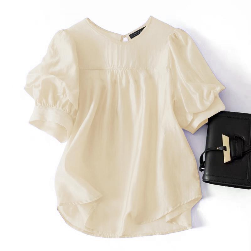 ZANZEA Women Casual Round Neck Summer Short Sleeve Plain Blouse