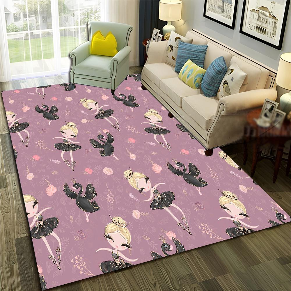 Ballet Girl Ballerina Swan Cartoon Carpet Rug for Home Living Room Bedroom Sofa Doormat Decor,kids  Area Rug Non-slip Floor Mat