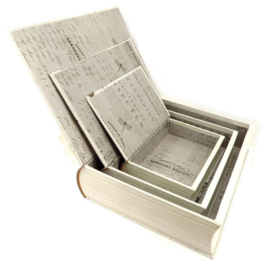 Les Trésors De Lily [K6170] - Trio of Beige Gray 'Jardin Botanique' Storage Boxes