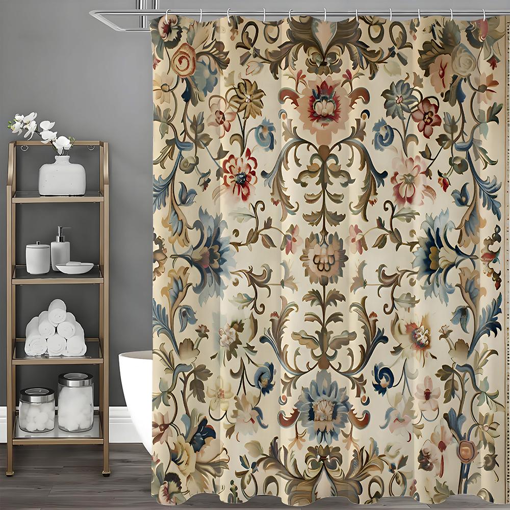 Занавеска для душа в европейском стиле с натуральным цветочным рисунком, декоративная занавеска для ванной, водонепроницаемая занавеска для душа с крючками