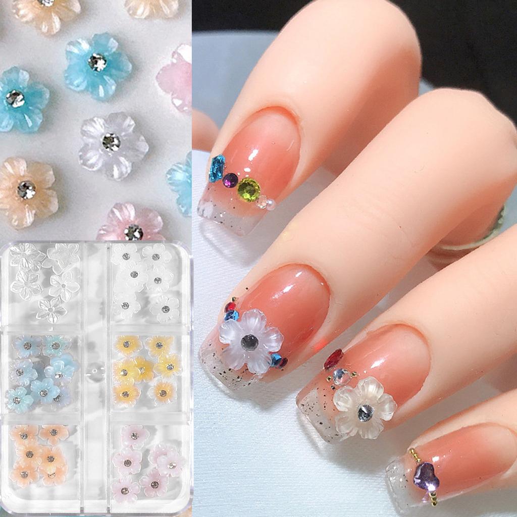 1Box 3D Flower Nails Charm Rhinestones Crafts Nails Art Accessories Resin Nails Decoration for Nails Enthusiasts