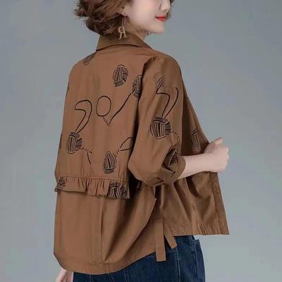 Женская рубашка с принтом размера «плюс» средней длины, весна-лето, свободная повседневная короткая тонкая куртка
