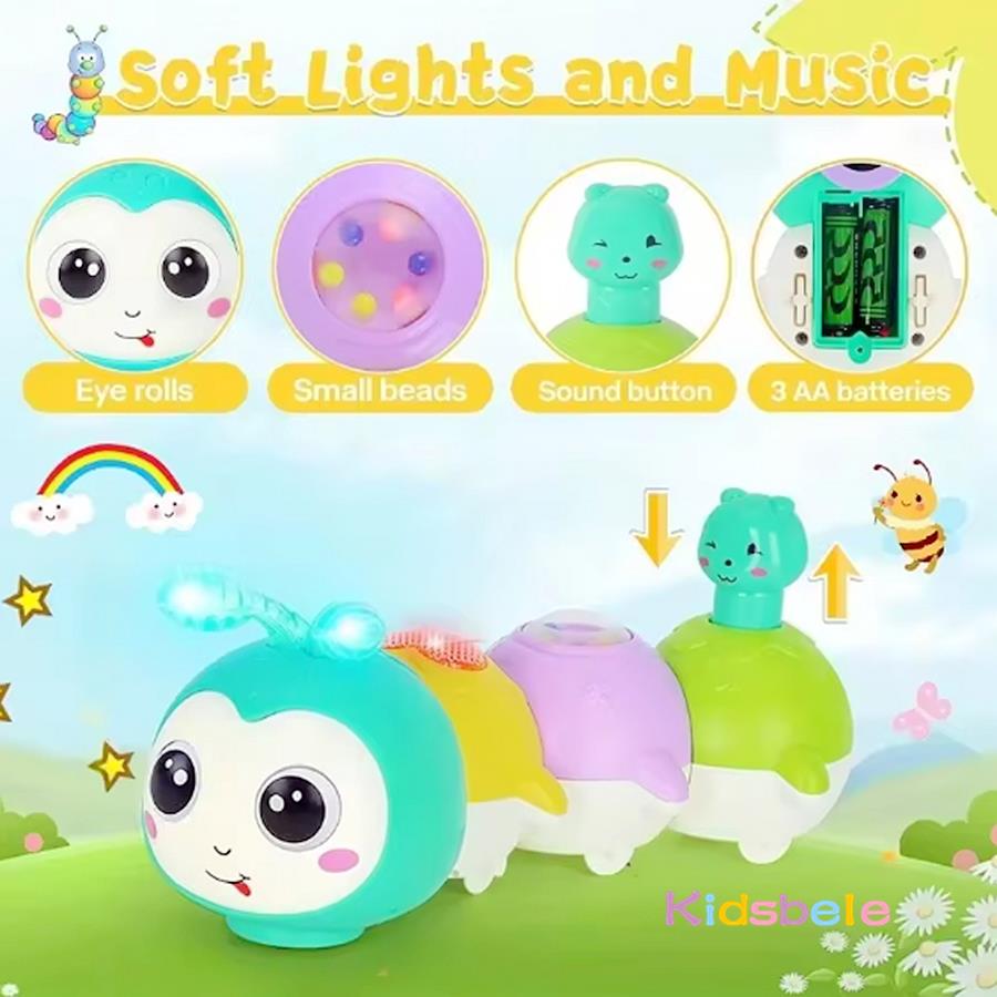 Montessori Electric Sensory Crawling Caterpillar Toys Christmas Gift For Toddler With Music And Light 1-3 Years Tummy Time Toy