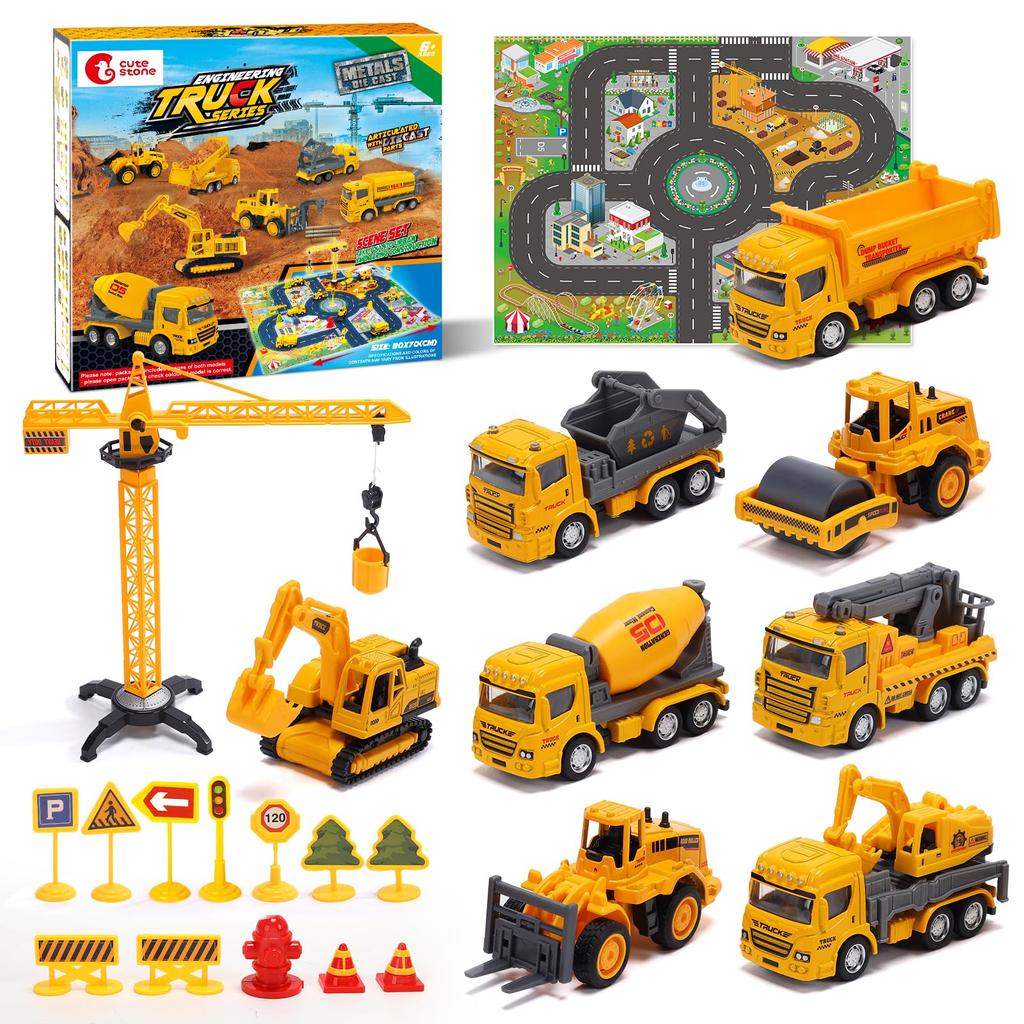 Cute Stone Construction Vehicle Toy Car Toy Set of Educational Excavator Car with Play Movable Work Construction Mini Traffic Light Birthday