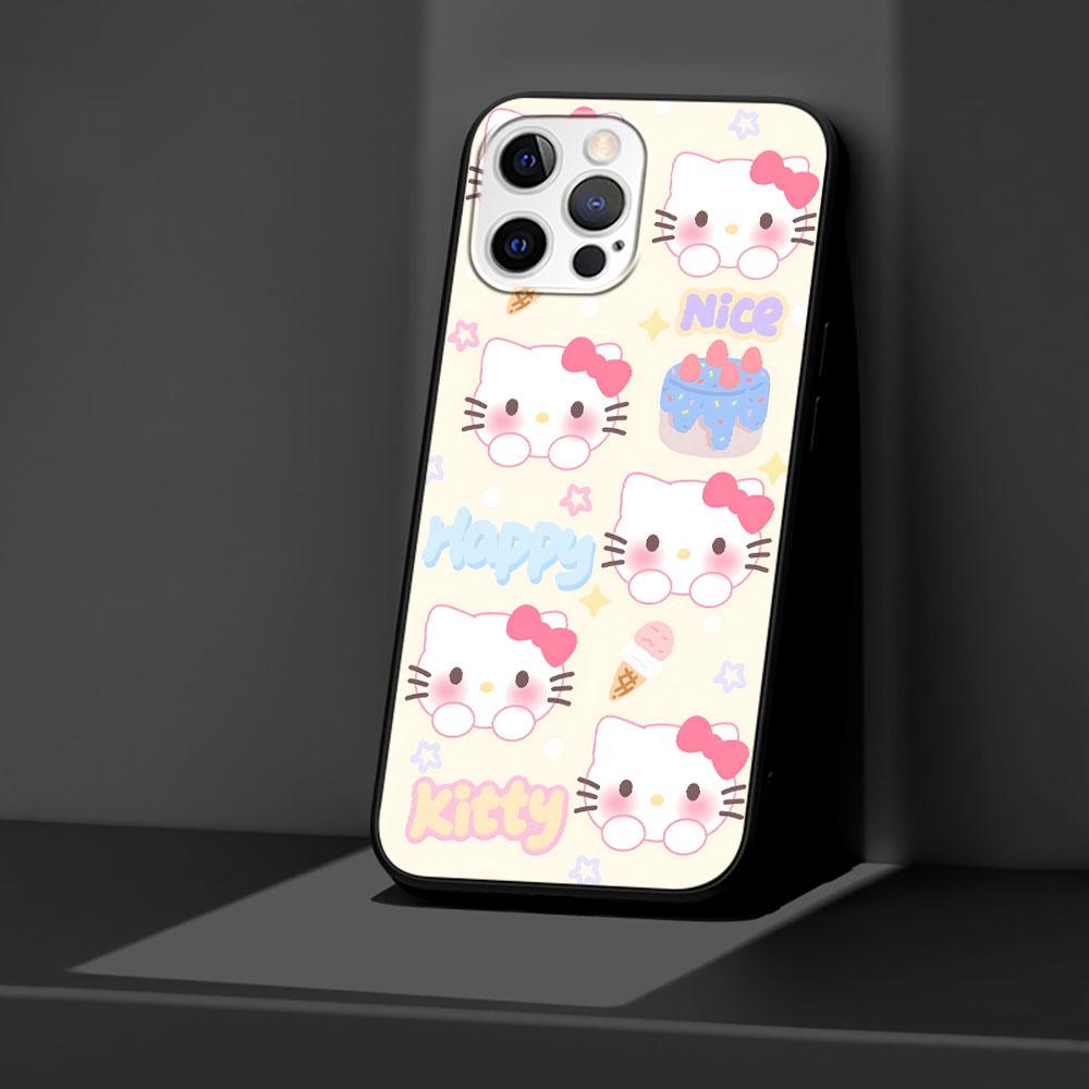 Hello Kitty Kawaii KT Cat Case for Apple iPhone 13 14 Plus 11 12 Mini 15 Pro Max 7 8 SE 2020 X XS XR Silicone Black Phone Cover