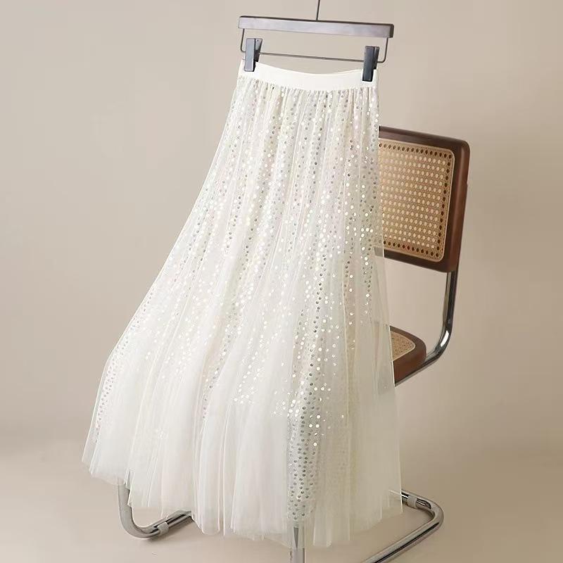 Женская юбка-пачка из сетчатой ткани Fairy Star с пайетками, блестящая длинная юбка-трапеция из тюля с эластичной резинкой на талии