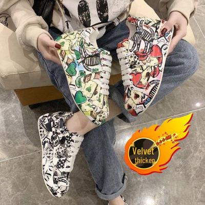 Женские кроссовки на мягкой подошве с увеличивающей рост подошвой, расписанные вручную граффити, 2025