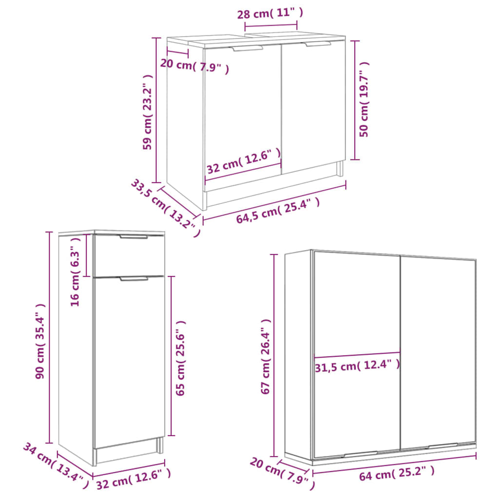 4 Piece Bathroom Furniture Set White Particleboard