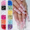 Chinese Style 12-Grid Colorful Five-Petal Flower Nail Polish Accessories, Mixed Sizes of Resin Flowers and Golden & Silvery Beads